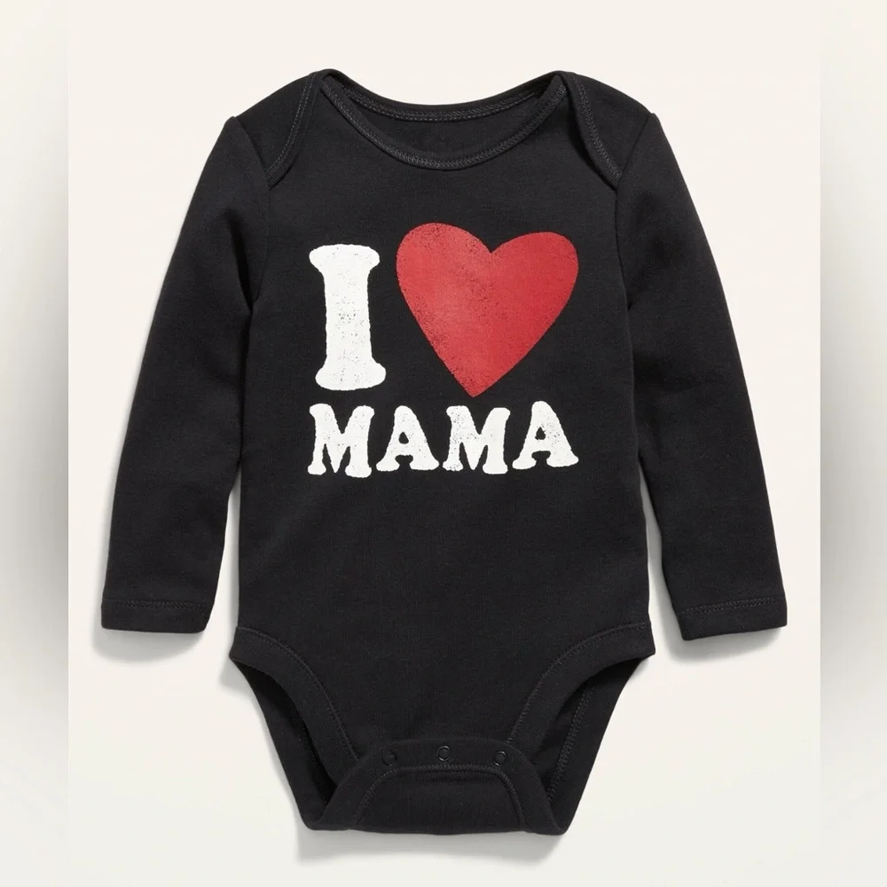 Old Navy I ❤️ Mama Long Sleeve Bodysuit Black 6-12M Baby One Piece